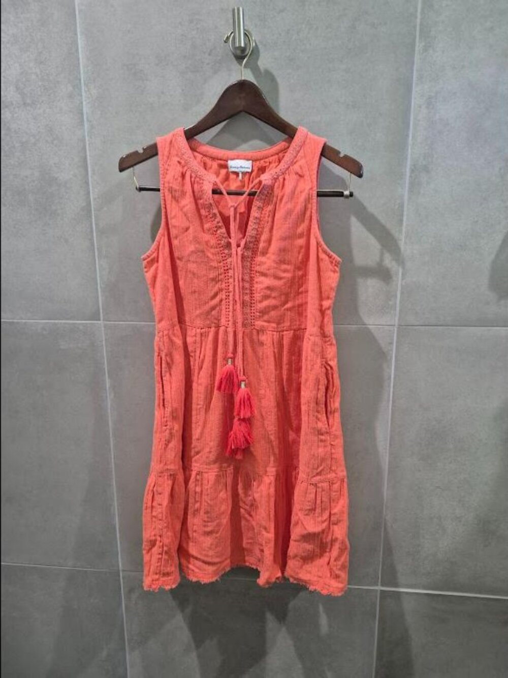 Tommy Bahama Mykonos Coral Gauze Tassel Dress